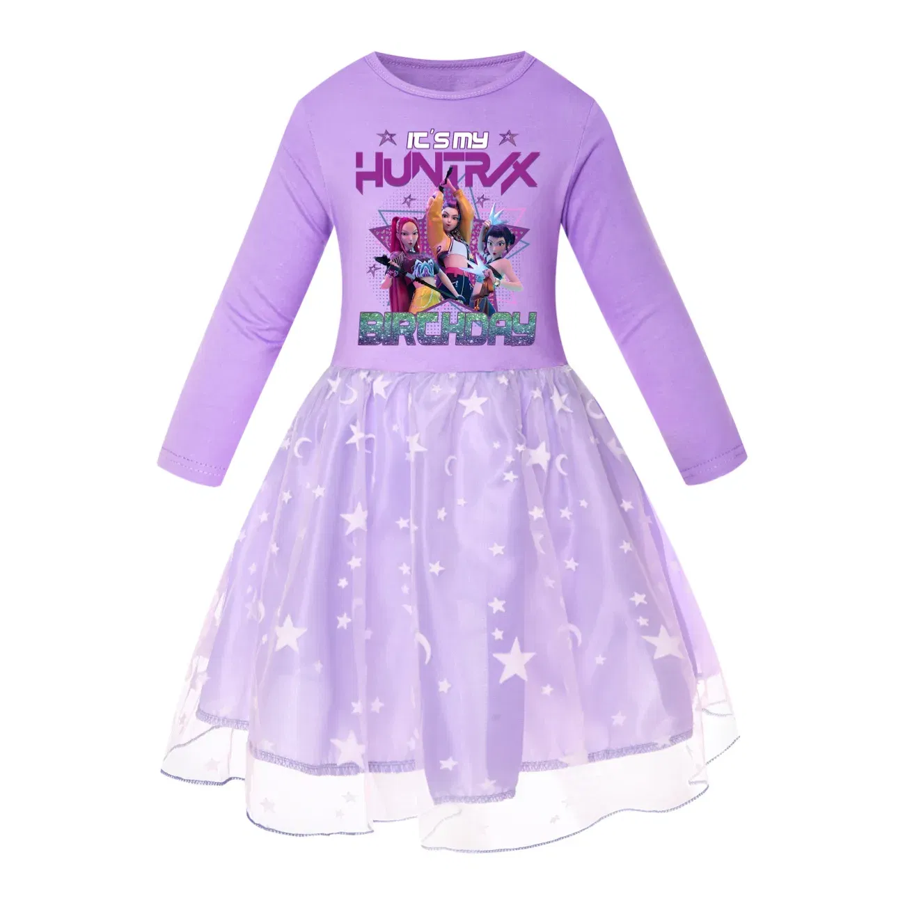 Color: Khaki, Kid Size: 3T - KPop Demon Hunters Kids Clothes Long Slevess Dresses Cotton Rainbow Full Dress Teen Fashion Girl's Clothing Party Clothes 5001