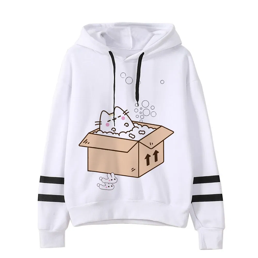 Color: Brown, Size: S - Women Ullzang Cute Cat Funny Cartoon Sweatshirt Pusheen Cat Kawaii Harajuku Korean Style Hoodies Graphic Fashion Hoody Female