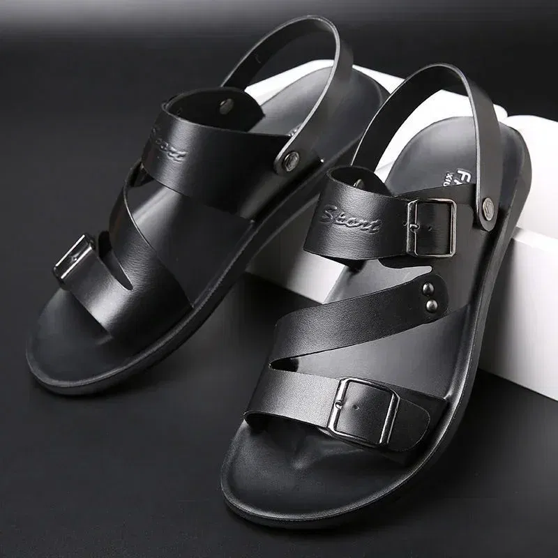 Color: Black, Shoe Size: 44 - Men's Sandals Wholesale Summer Soft soled Anti slip Beach Shoes Men's Large New Casual Beach Outwear Sandals