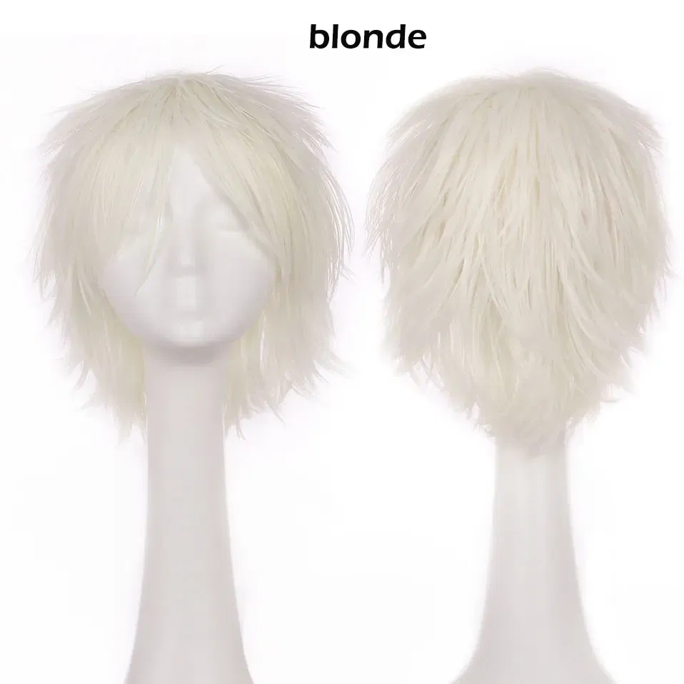 Color: Blonde, Ships From: CHINA, Stretched Length: 8inches - S-noilite Synthetic Short Wig Blue Brown Black Women Men Cosplay Costume Party Head Wigs Hair