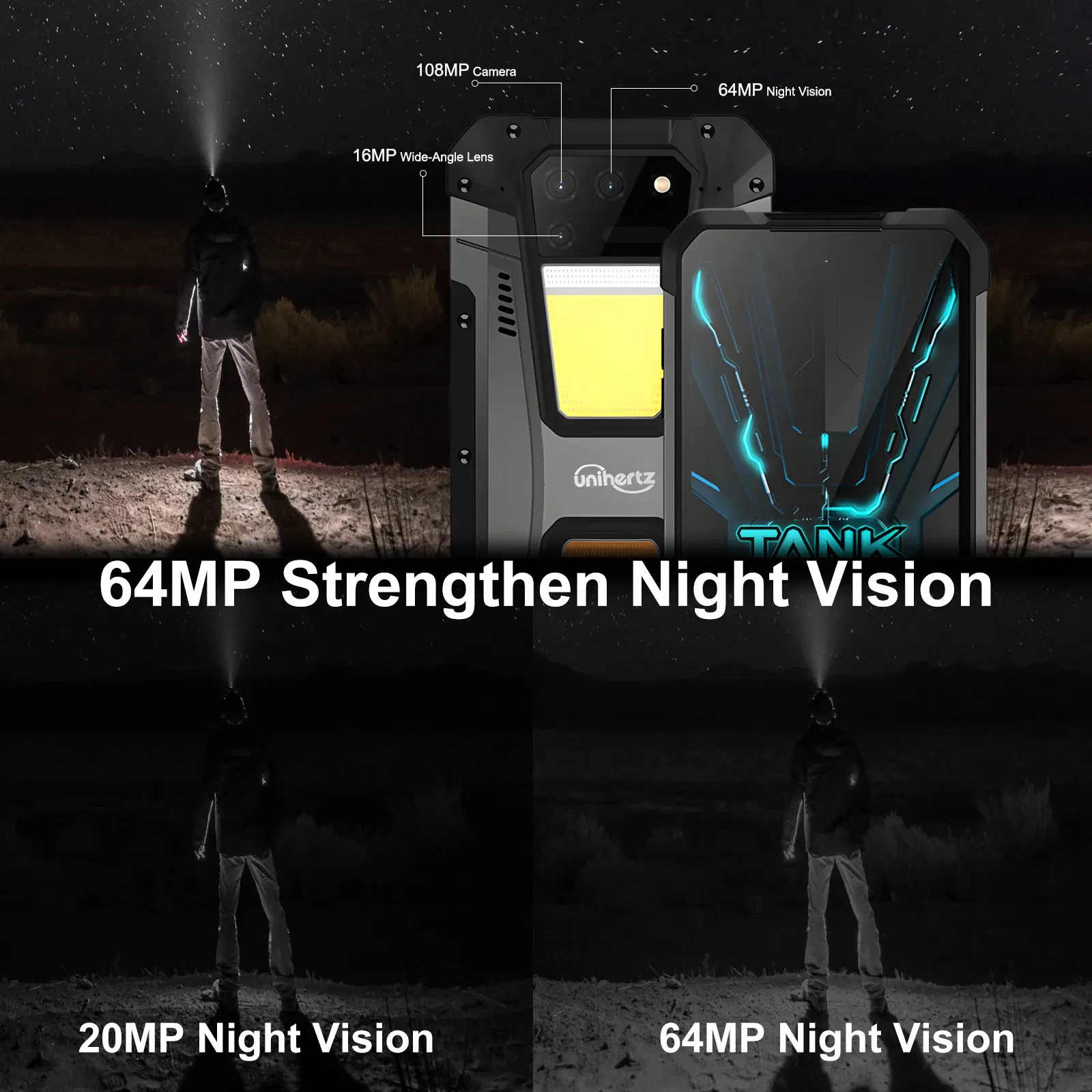 Color: black, Ships From: CHINA, Bundle: Official Standard, ROM: 512G - Unihertz TANK 2 Projector phone 22GB 256/512GB 32MP 108MP 64MP Night Vision Double Camping Light 15500mAh G99 Support TF SD NFC