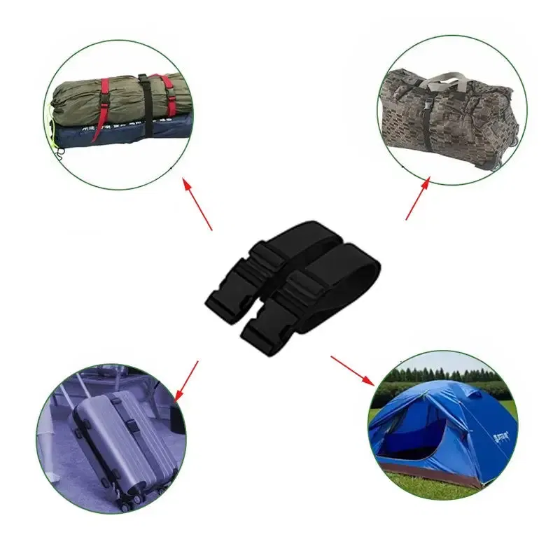 Color: green - 2pcs Travel Tied Black Durable Nylon Cargo Tie Down Luggage Lash Belt Strap Plastic Buckle Travel Kits Outdoor Camping Tool
