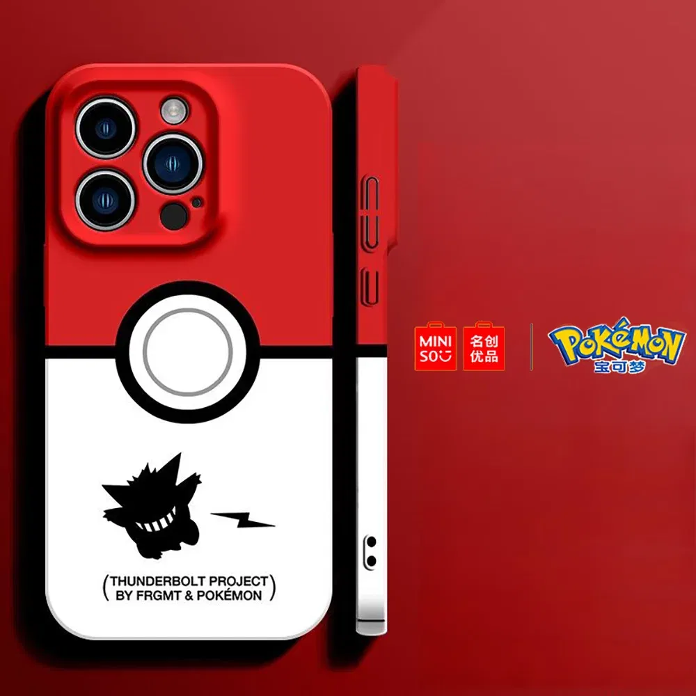 Color: GRAY, Material: PP - Miniso Pokemon Collaboration Pikachu Gengar Phone Case For iPhone 15 14 13 11 12 16 Pro Max Plus X XR Girl Silicone Phone Case