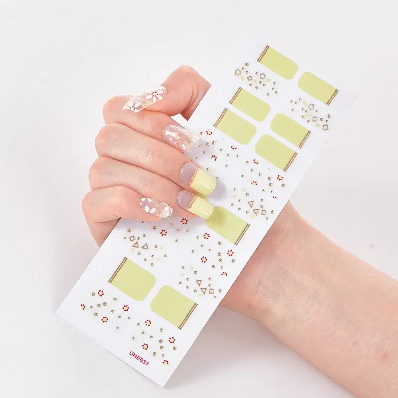 Color: Dark yellow - 22 Tips/Sheet Solid Color And Striped Manicure Designer Nail Decals Nailart Sticker Full Beauty Nail Tape Manicure Self Adhesive