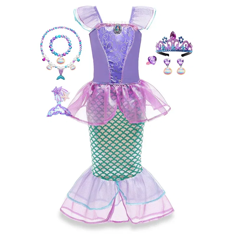 Color: Coffee, Kid Size: 11 - Disney Little Mermaid Ariel Costumes for Girls Princess Dress Cosplay Halloween Carnival Kids Birthday Party Dress Up Clothing