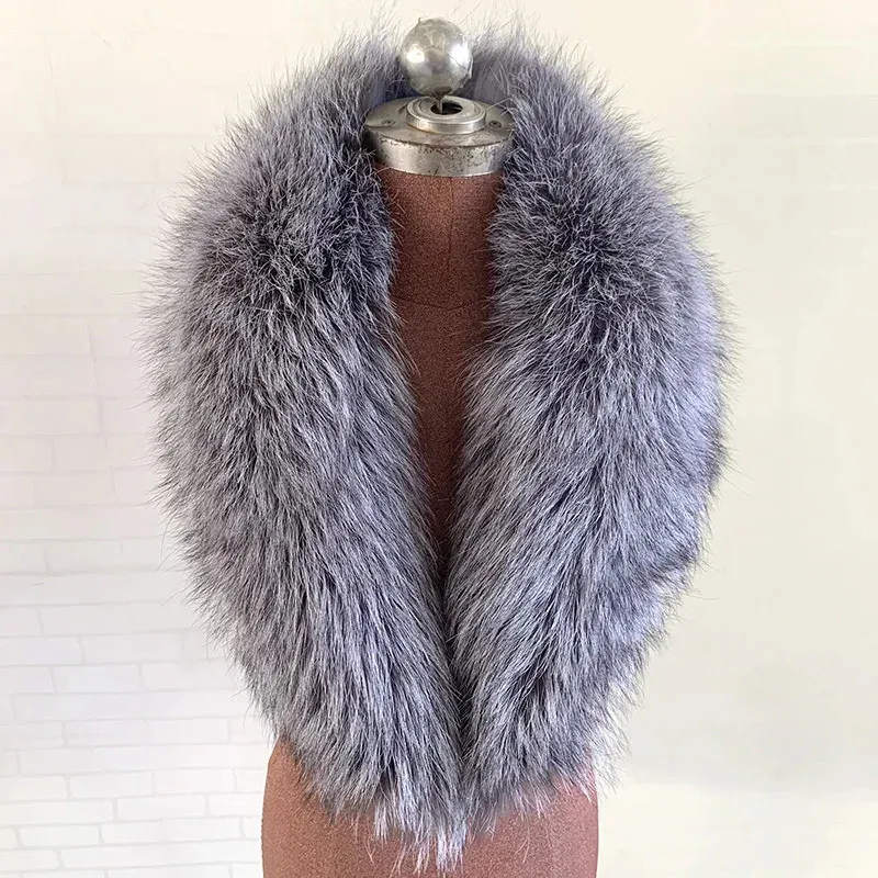 Color: light yellow, Size: XXL - 100% Natural Real Fox Fur Collar For Women Men Coat Jacket Fur Scarf Winter Extra Large Size Neck Warmer Fur Scarf Shawls Wraps