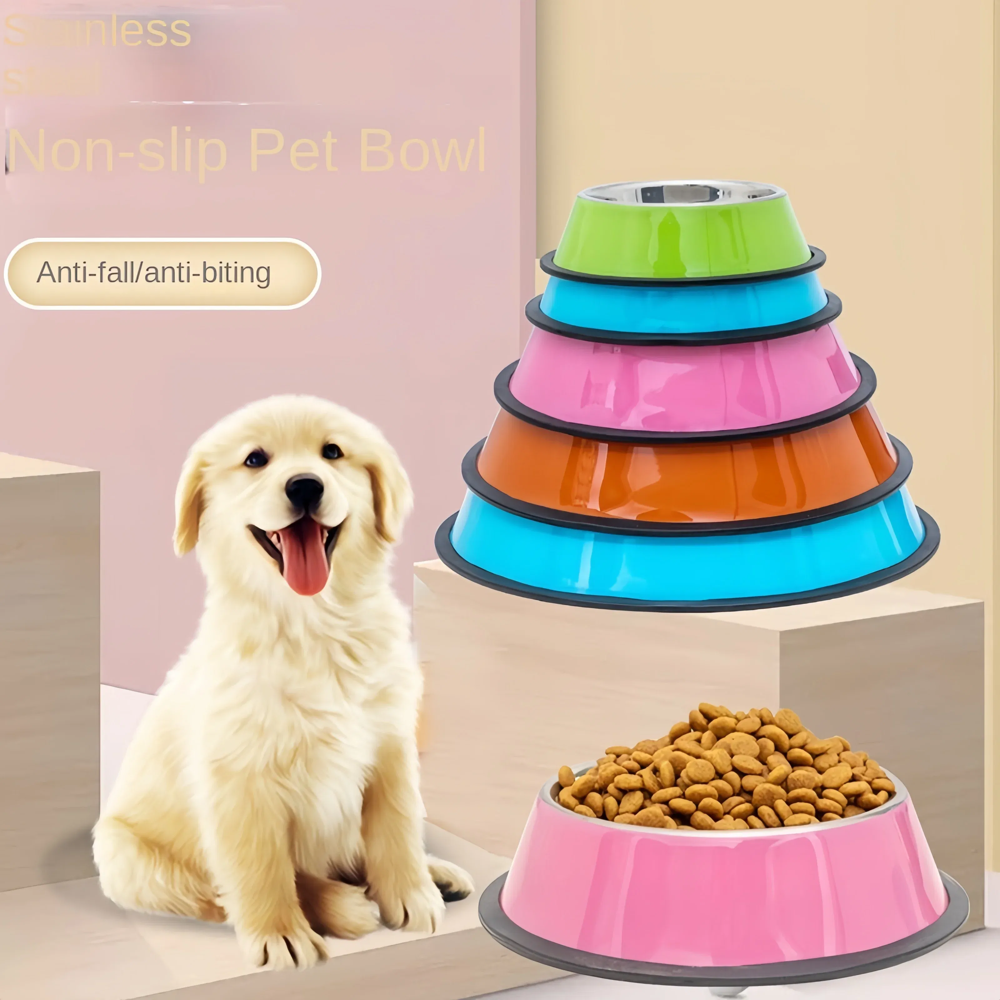 Color: Blue, Size: M - Pet Dog Cat colours Stainless Steel Bowl Pet Feeding Bowl Cat and Dog Drinking Bowl Metal Feeder Bowl Durable Easy To Clean bowl