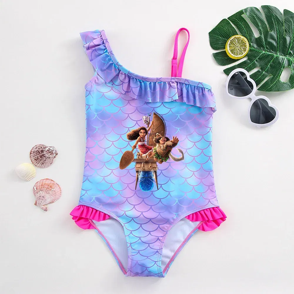 Color: Mixed Color, Size: M - Moana Girls Swimsuit Fashion Mermaid Fish Scale One-Piece Bathing Suits Children's Dresses Summer Swimwear Beach Suit Kids Wear