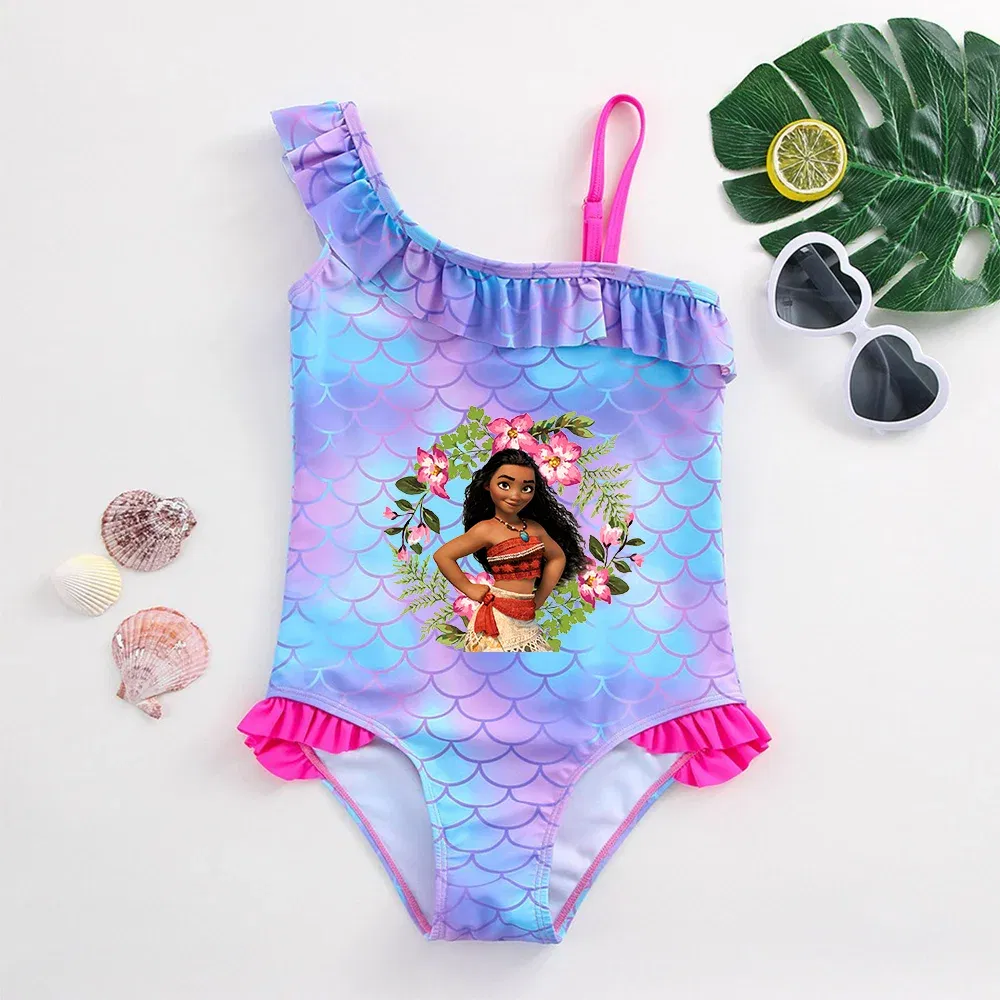Color: Mixed Color, Size: M - Moana Girls Swimsuit Fashion Mermaid Fish Scale One-Piece Bathing Suits Children's Dresses Summer Swimwear Beach Suit Kids Wear