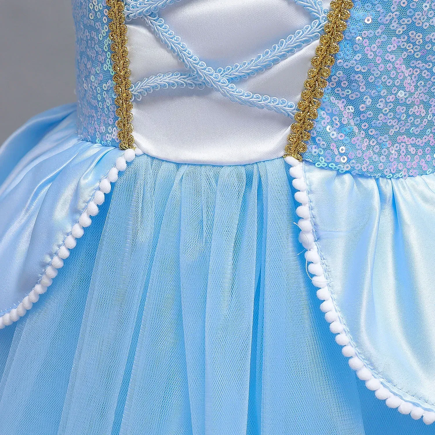 Kid Size: 4T, Color: SKY BLUE - Disney Deluxe Elegant Cinderella Princess Ball Gown Fancy Birthday Cinderella Party Dress Vestidos Costume Play Carnival Apparel