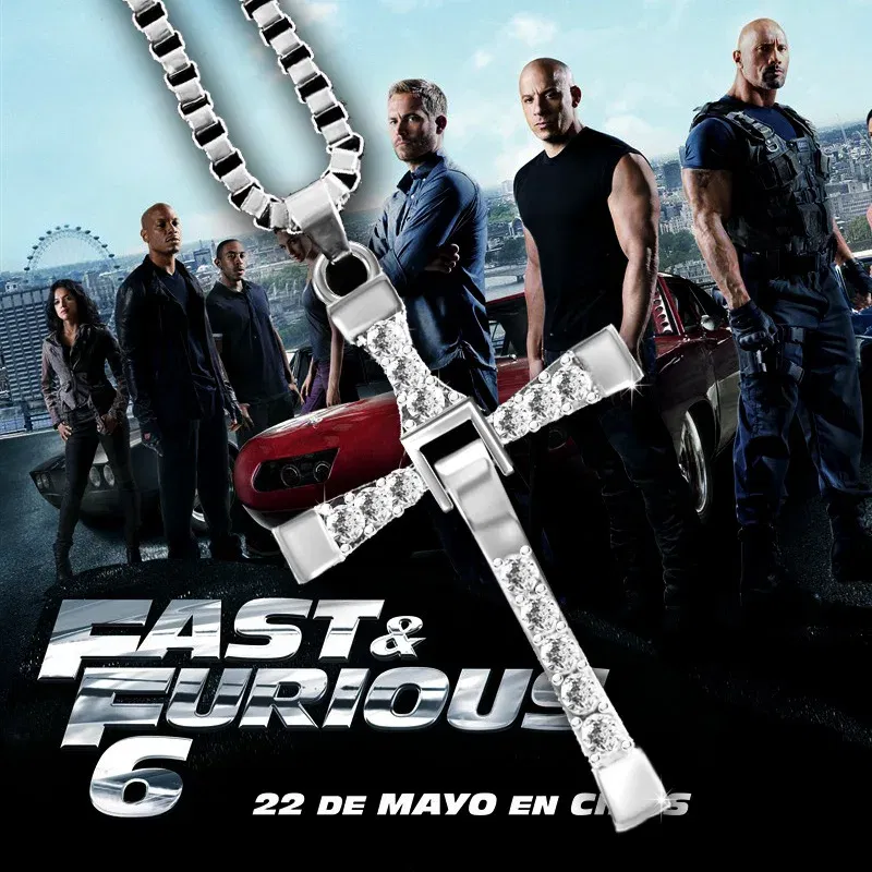 Metal Color: Light Yellow Gold Color, Ships From: CN - Dominic Toretto The Fast and The Furious Celebrity Vin Diesel Item Crystal Jesus Men Cross Pendant Necklace Gift Jewelry