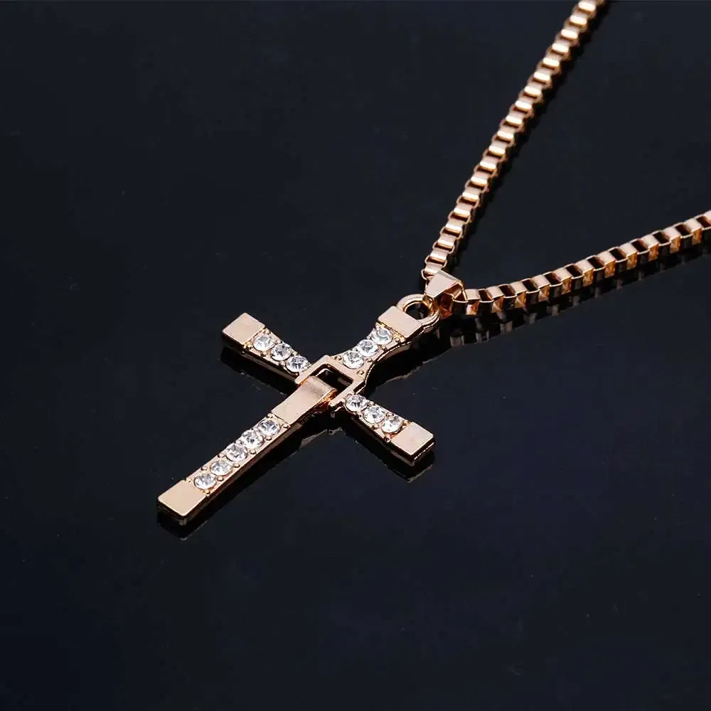 Metal Color: Light Yellow Gold Color, Ships From: CN - Dominic Toretto The Fast and The Furious Celebrity Vin Diesel Item Crystal Jesus Men Cross Pendant Necklace Gift Jewelry