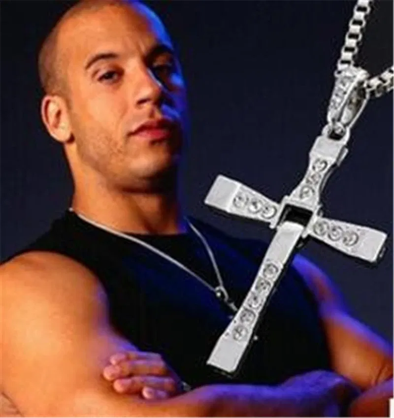 Metal Color: Light Yellow Gold Color, Ships From: CN - Dominic Toretto The Fast and The Furious Celebrity Vin Diesel Item Crystal Jesus Men Cross Pendant Necklace Gift Jewelry