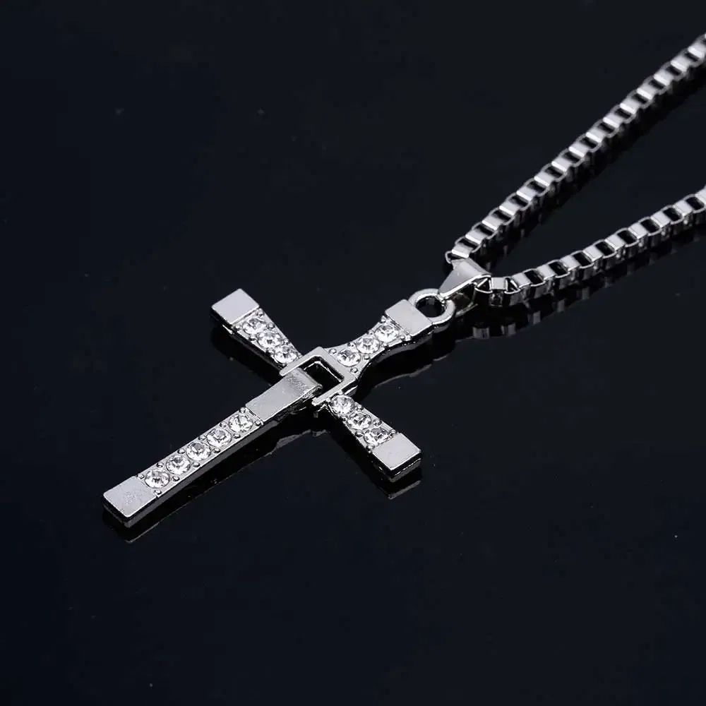 Metal Color: Light Yellow Gold Color, Ships From: CN - Dominic Toretto The Fast and The Furious Celebrity Vin Diesel Item Crystal Jesus Men Cross Pendant Necklace Gift Jewelry