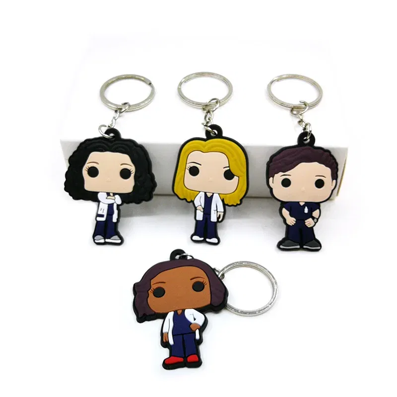 Color: WHITE - 1PCS PVC Rubber Key Ring Classic Anime Figure Mold Doctor Shape Petty Mini Key Holder Accessories Charms Fit Kid Gift Trinkets