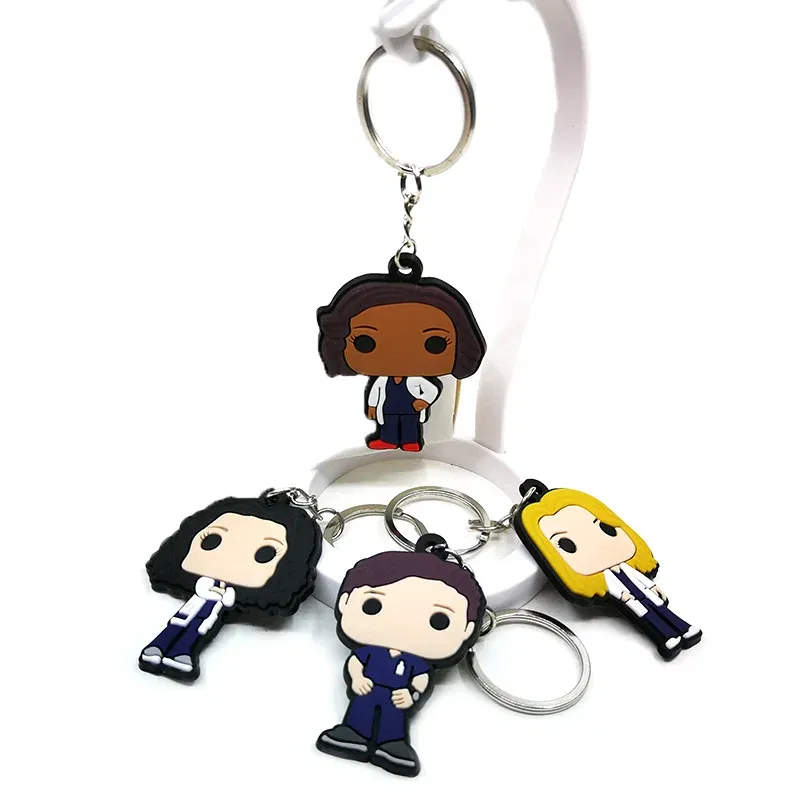 Color: WHITE - 1PCS PVC Rubber Key Ring Classic Anime Figure Mold Doctor Shape Petty Mini Key Holder Accessories Charms Fit Kid Gift Trinkets