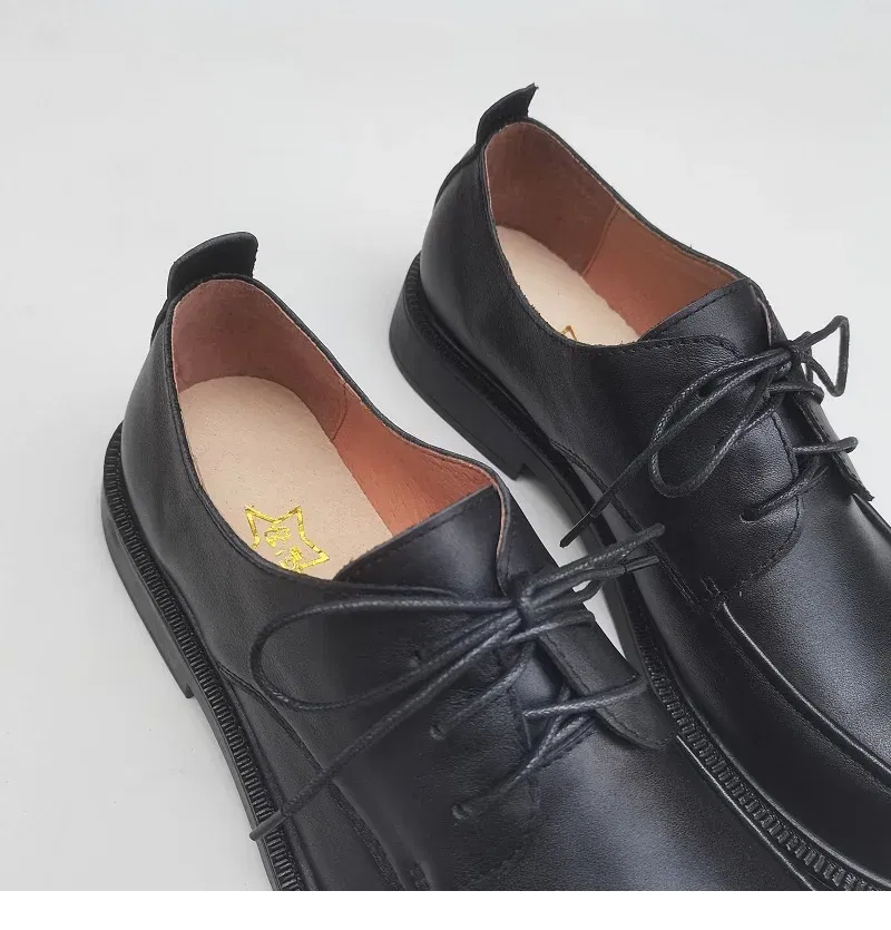 Color: black, Shoe Size: 13 - Careaymade-Genuine leather big head wide version men's English lace up leather shoes business leisure original single shoes