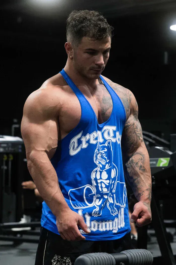 Color: Beige, Size: M - Young American new men's I-vest sports fitness hurdle sleeveless cotton loose running vest