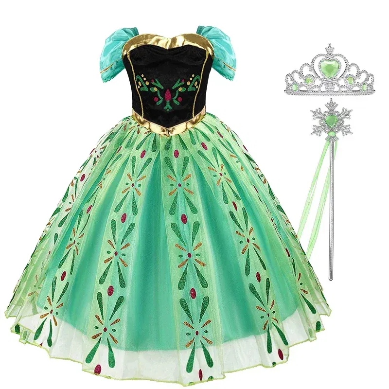 Kid Size: 13, Color: Ivory - Disney Kids Cosplay Elsa Anna Princess Dress Girls Mesh Ball Gown Halloween Carnival Birthday Clothes  Snow Queen Frozen Costume