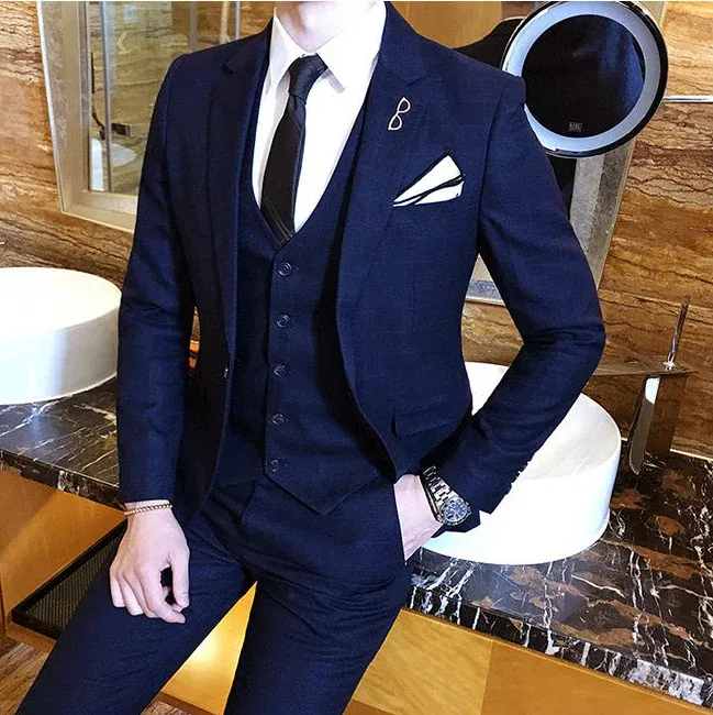 Color: Ivory, Size: M - Gray Men Classic Striped/Checked Suits, Business Office 3 Piece, Asian Size Slim Fit Men Dress Jacket & Pants with Vest, S-4XL