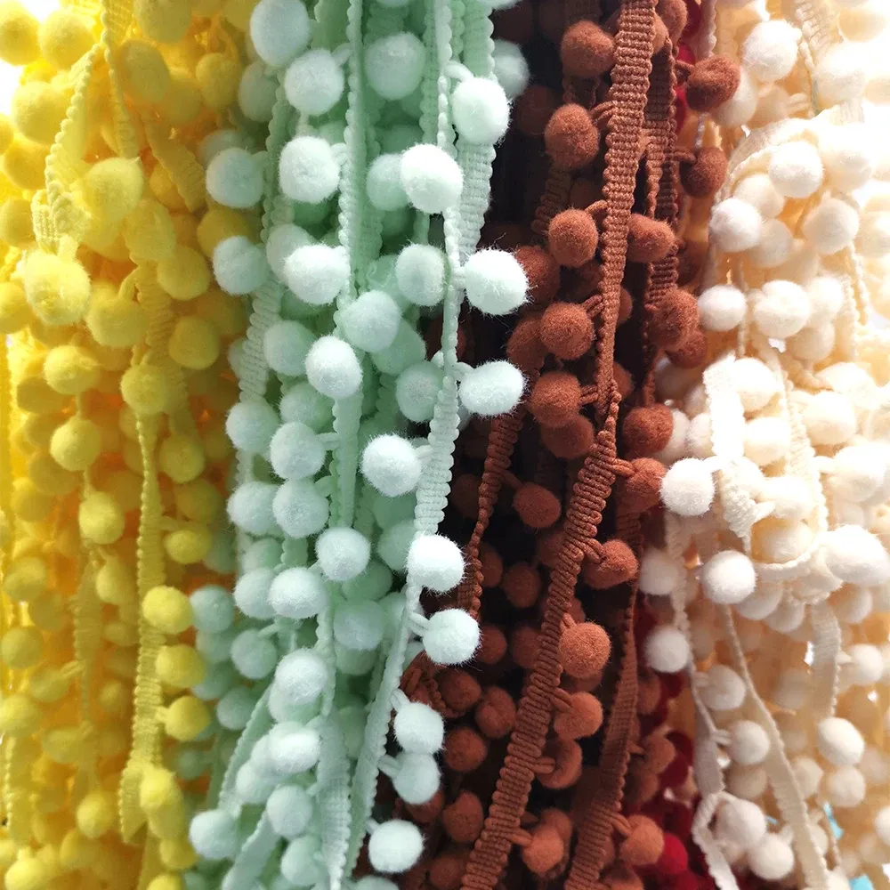 Color: army green, Size: M - 1-5yard Pom pom Fringe Lace Ribbon Pompom Trim Ball Fabric DIY Sewing Tassel Lace Kintted Fabric Handmade DIY Craft Accessorie