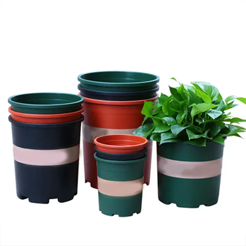 Color: Army Green - Large Round Short Flower Pot Control Root Rose Pot Planting Seedling Thickening Plastic Flower Gallon Pot or Tray Potted Plants