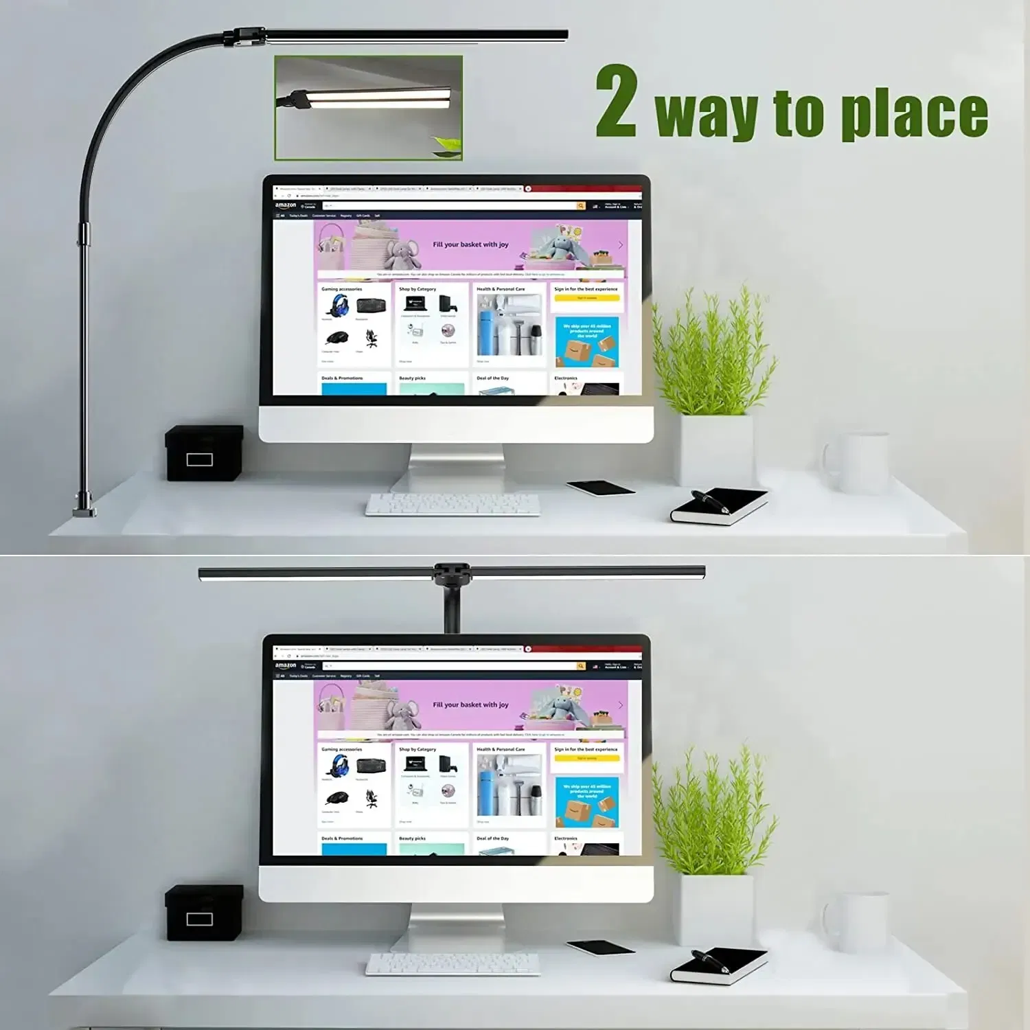 Body Color: Beige, Color: WHITE - Double Head LED Clip Remote Control Desk Lamp Architect Table Lamp for Home Office Lighting 5 Color Modes and 5 Dimmable