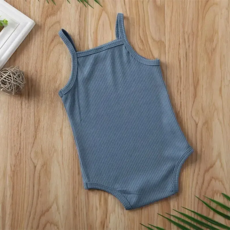 Color: WHITE, Kid Size: 12M - 2020 Infant Baby Square Collar Bodysuits Newborn Baby Boy Girl Sling Romper Bodysuit Jumpsuit Outfit Clothes Set