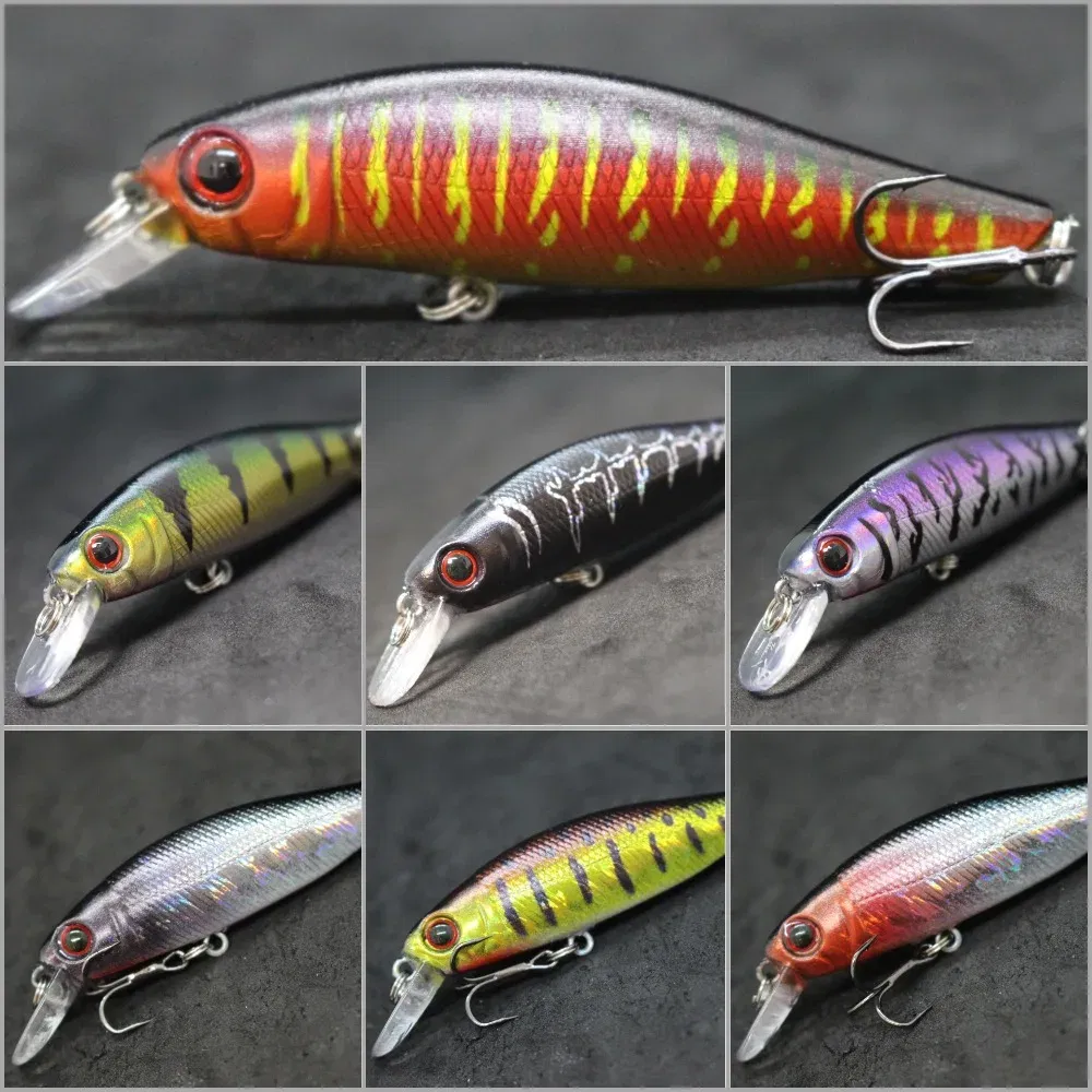 Color: Light Beige - wLure Minnow Fishing Lure Jerkbait 9g 8cm 0.5 Meter Depth 2 Black Nickle #8 Hooks 3D Hard Eyes M606