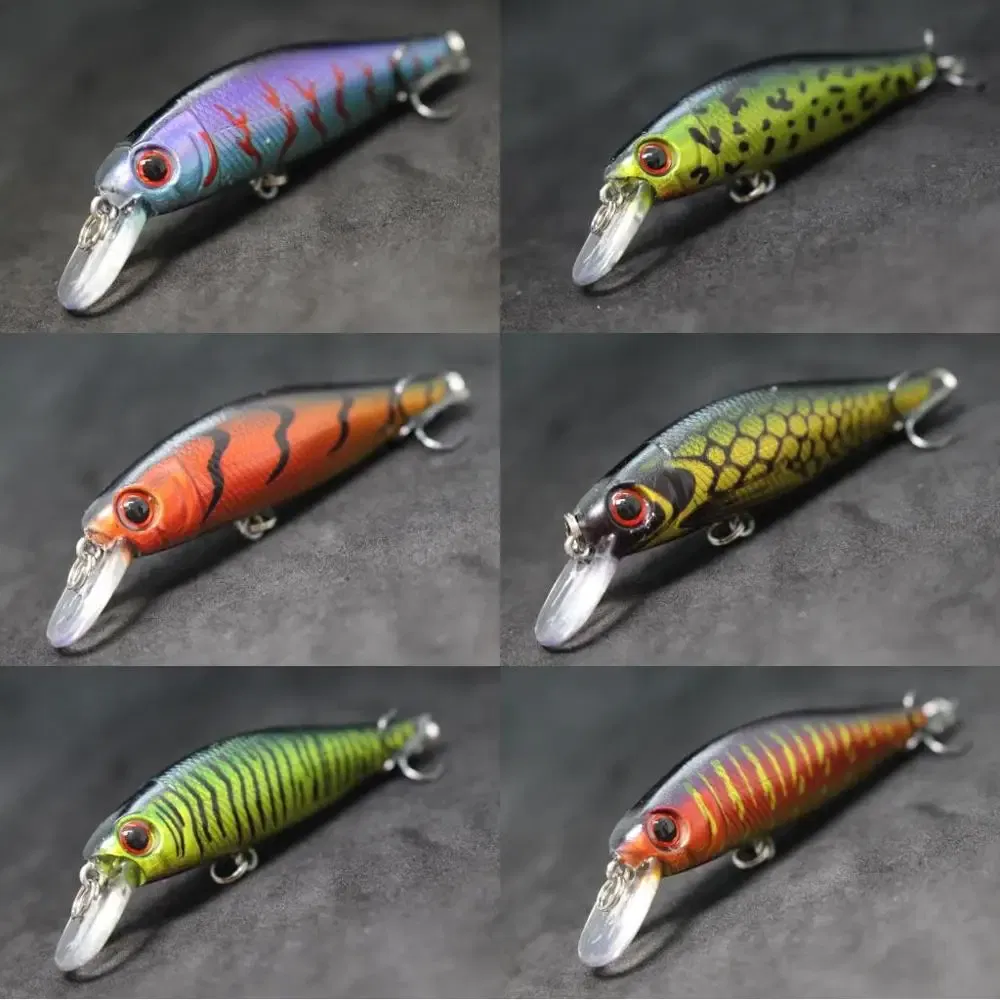 Color: Light Beige - wLure Minnow Fishing Lure Jerkbait 9g 8cm 0.5 Meter Depth 2 Black Nickle #8 Hooks 3D Hard Eyes M606