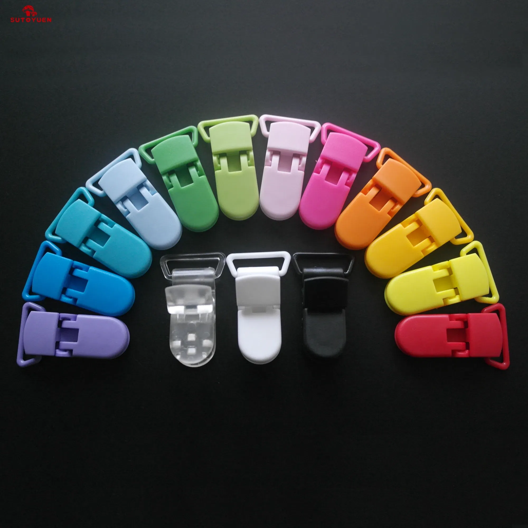 Color: WHITE - Sutoyuen 40pcs Hot D Shape Kam Plastic Pacifier Clips Plastic Baby Soother Dummy Suspender Chain Holder Clips for 20mm Ribbon