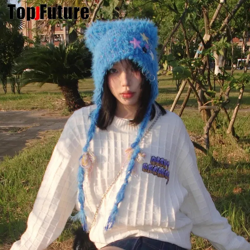 Color: green - Y2K girl Harajuku Gothic Lolita cat Ear Hat Women Punk Designer Winter Beanie Hat Gothic lolita  streetwear StarAccessories Cap
