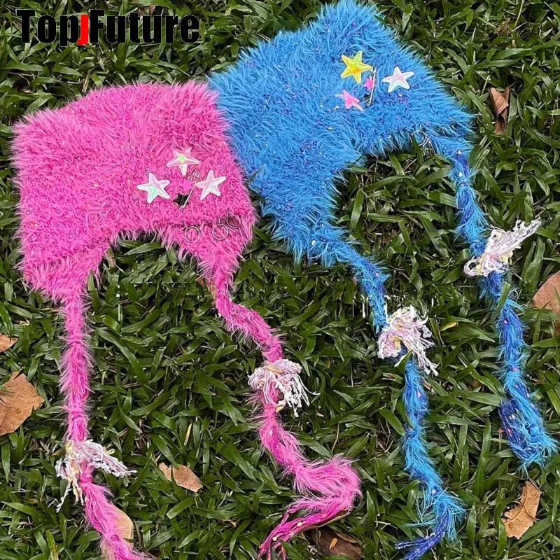 Color: green - Y2K girl Harajuku Gothic Lolita cat Ear Hat Women Punk Designer Winter Beanie Hat Gothic lolita  streetwear StarAccessories Cap