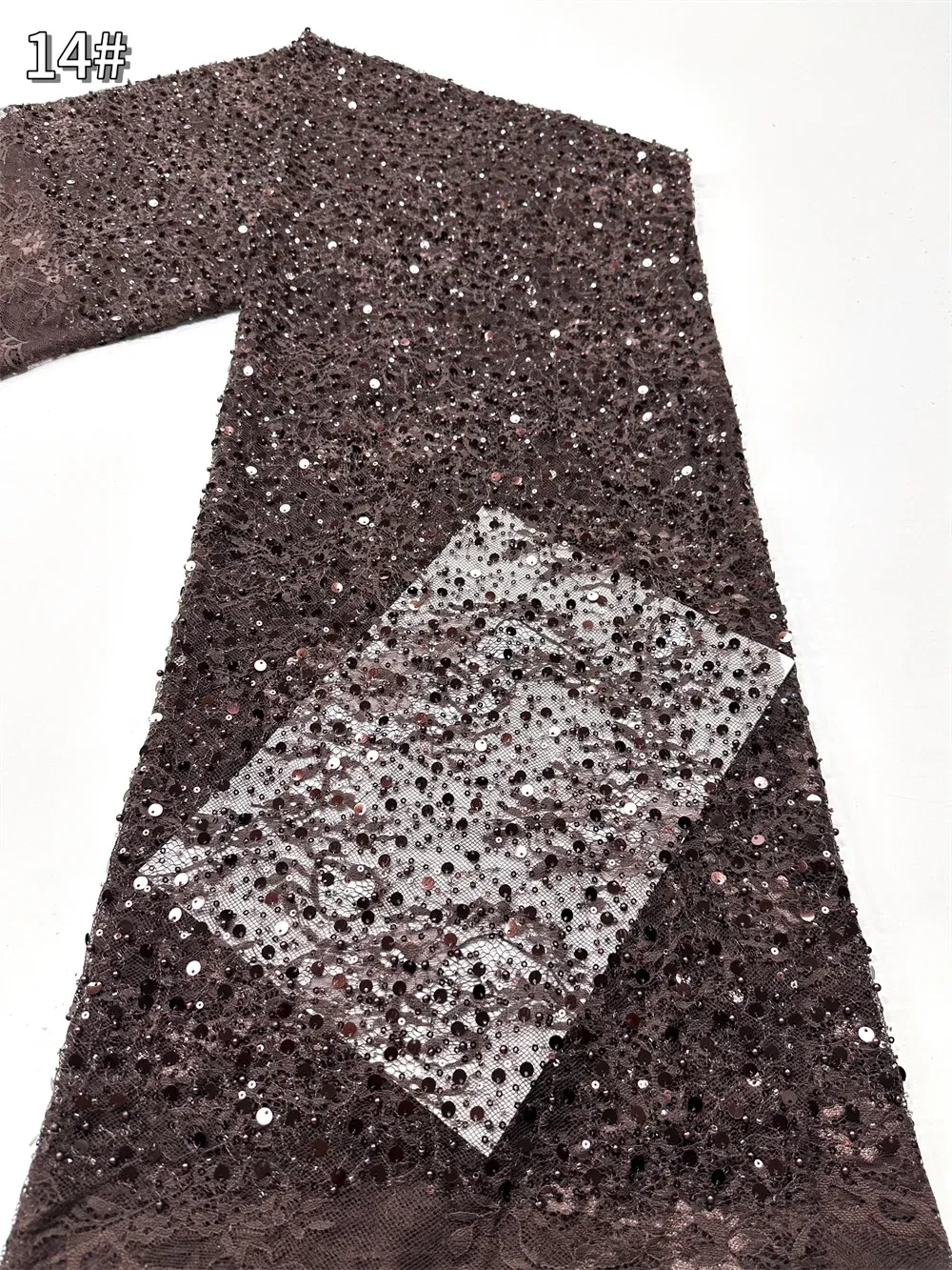 Color: Light Grey, Width: 120cm, Length: 5 yards - Luxury French Mesh Beads Lace Fabric 2025 High Quality African Sequins Mesh Lace Fabrics For Nigerian Women Wedding Dress Sewing