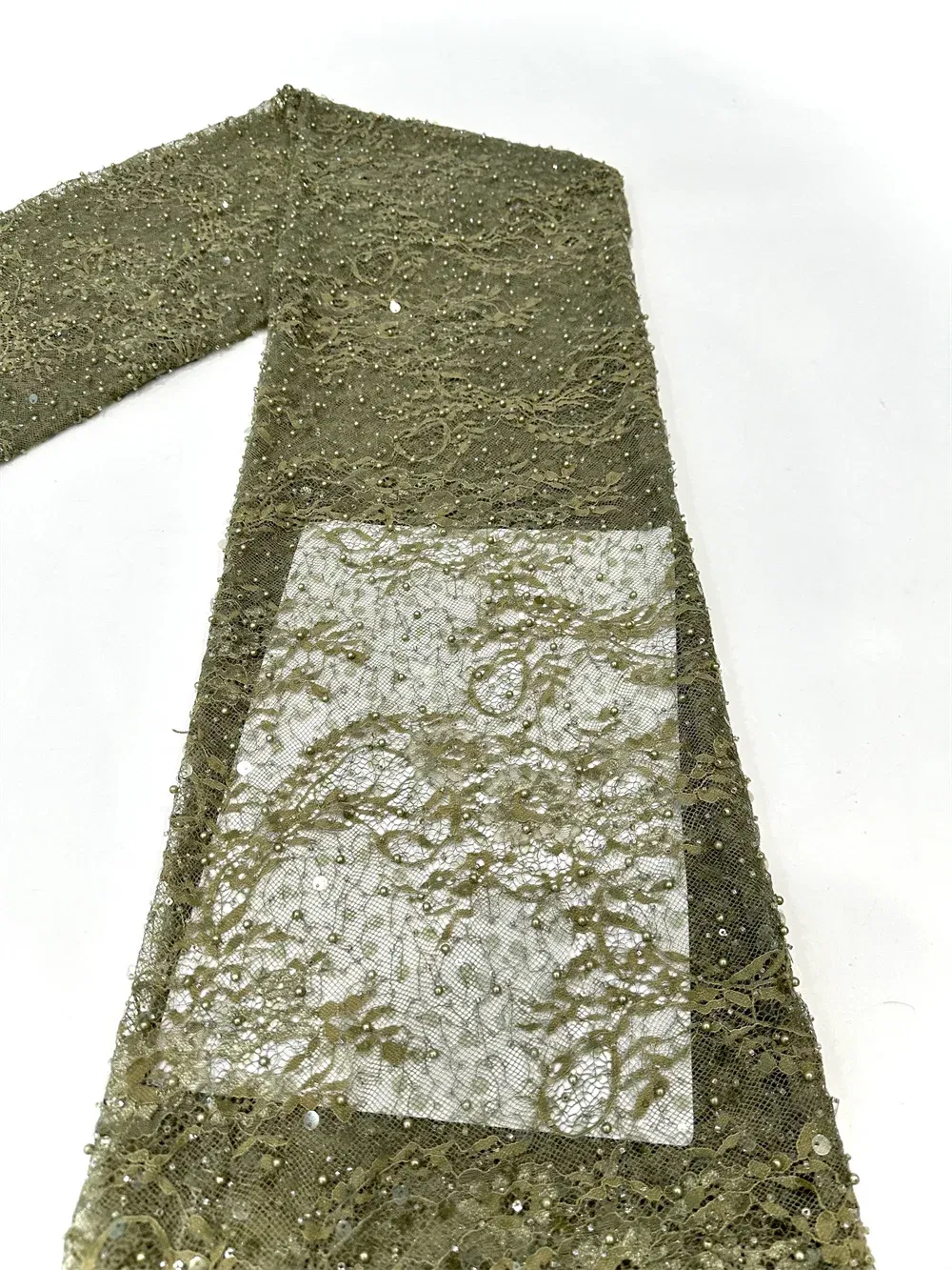 Color: Light Grey, Width: 120cm, Length: 5 yards - Luxury French Mesh Beads Lace Fabric 2025 High Quality African Sequins Mesh Lace Fabrics For Nigerian Women Wedding Dress Sewing