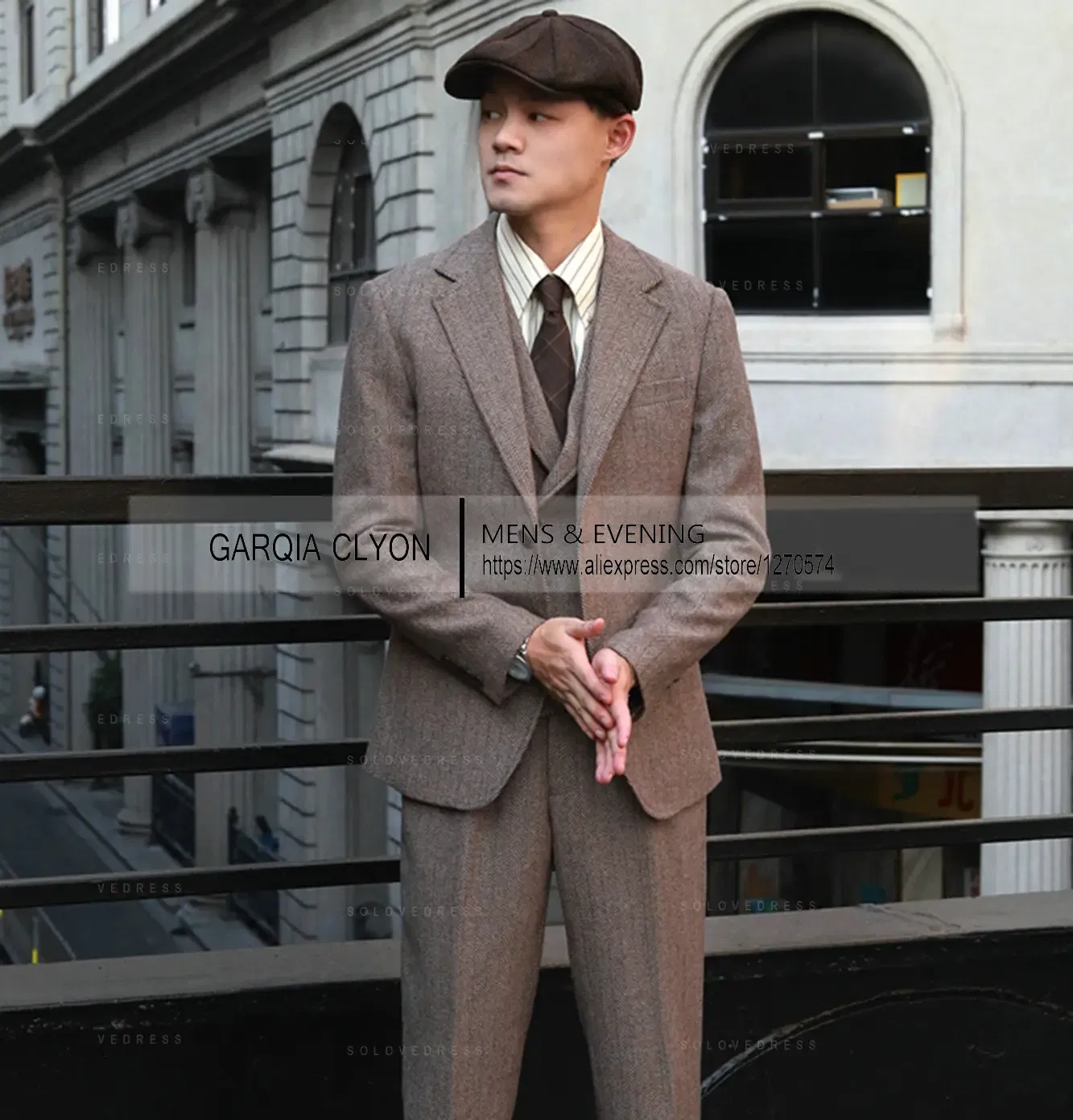 Color: Blue, Size: M - Tweed Herringbone 3 Pieces Herringbone Men's Business Suits Single Breasted Slim Fit Groom  Formal Suits?€Blazer+vest+Pants?‰