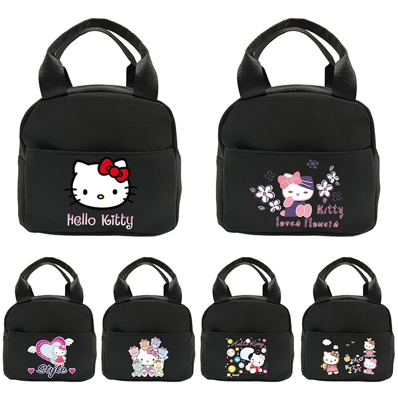 Color: black - Hello Kitty Children's Lunch Bag Primary School Lunch Box Bag Children's Best Gift Cartoon Mochila Best Gift for Children