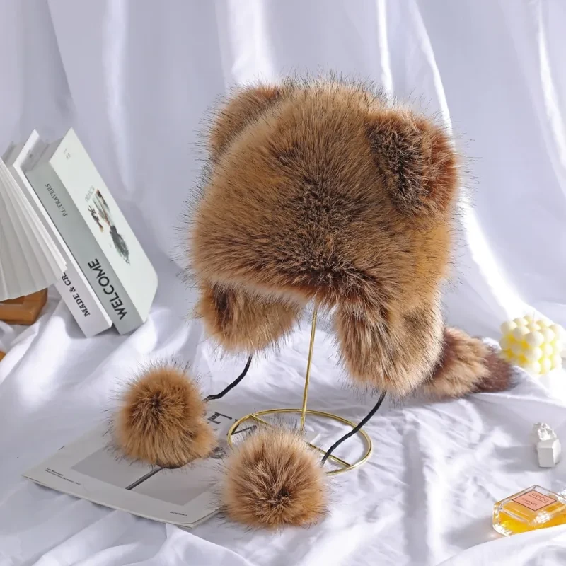 🎁💥Raccoon Tail Fur Parent-Child Plush Hat