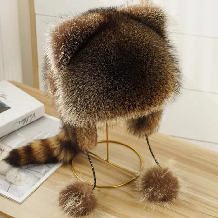 🎁💥Raccoon Tail Fur Parent-Child Plush Hat