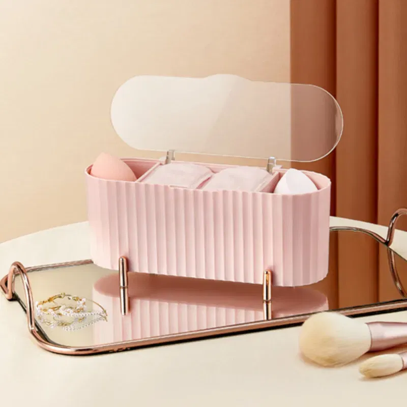 Color: Pink - Cotton Swab Organizer Holder Cotton Pad Storage Box Transparent Remover Paper Makeup Box With Lid Dustproof Desktop Makeup