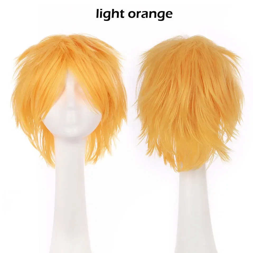 Color: Orange, Ships From: CHINA, Stretched Length: 8inches - S-noilite Synthetic Short Wig Blue Brown Black Women Men Cosplay Costume Party Head Wigs Hair