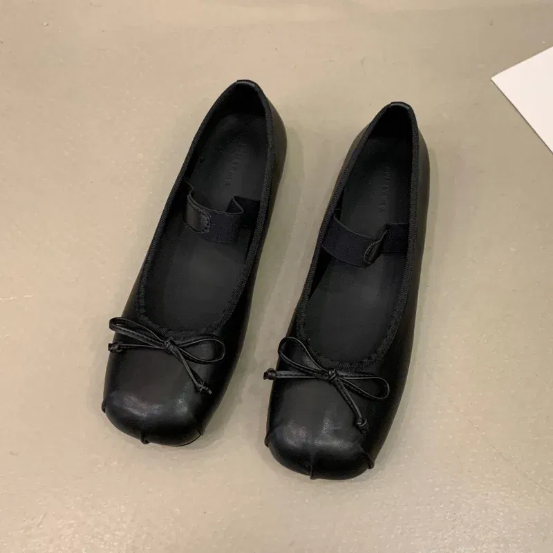 Color: black, Shoe Size: 37 - 2023Luxury Satin Silk Ballet Shoes Woman Classic Square Toe Bowtie Elastic Band Ballerina Flats Ladies Soft Loafers