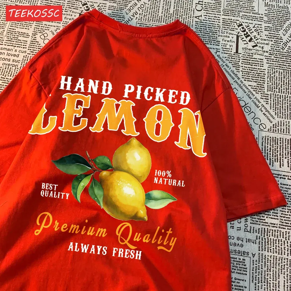 Color: Champagne, Size: XXL - Summer Lemon Cherries Prints T-Shirts Cotton Women's Tops Oversize O-Neck Soft Short Sleeve tees Street Casual Womans Clothes