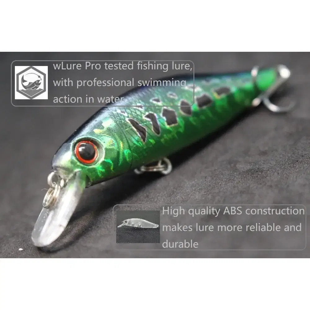 Color: Powder Blue - wLure Minnow Fishing Lure Jerkbait 9g 8cm 0.5 Meter Depth 2 Black Nickle #8 Hooks 3D Hard Eyes M606