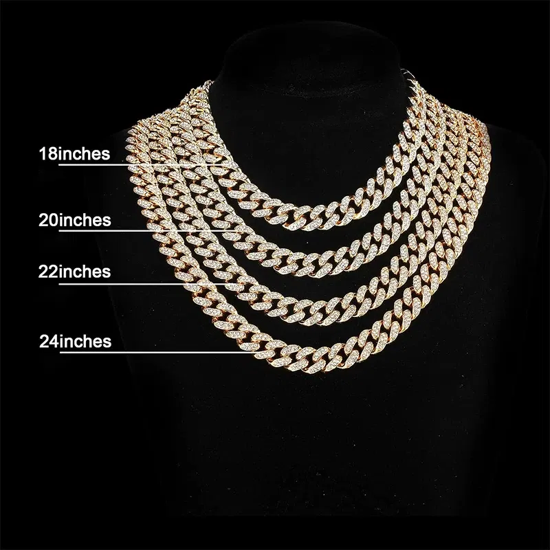 Metal Color: RED-BROWN, Length: 45cm - Men Women Hip hop Iced Out Bling Chain Necklace High quality 13mm width Miami Cuban Chain HipHop Necklaces Fashion Jewelry