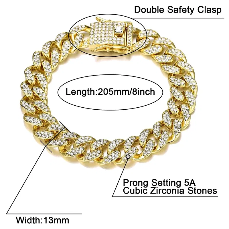 Metal Color: RED-BROWN, Length: 45cm - Men Women Hip hop Iced Out Bling Chain Necklace High quality 13mm width Miami Cuban Chain HipHop Necklaces Fashion Jewelry