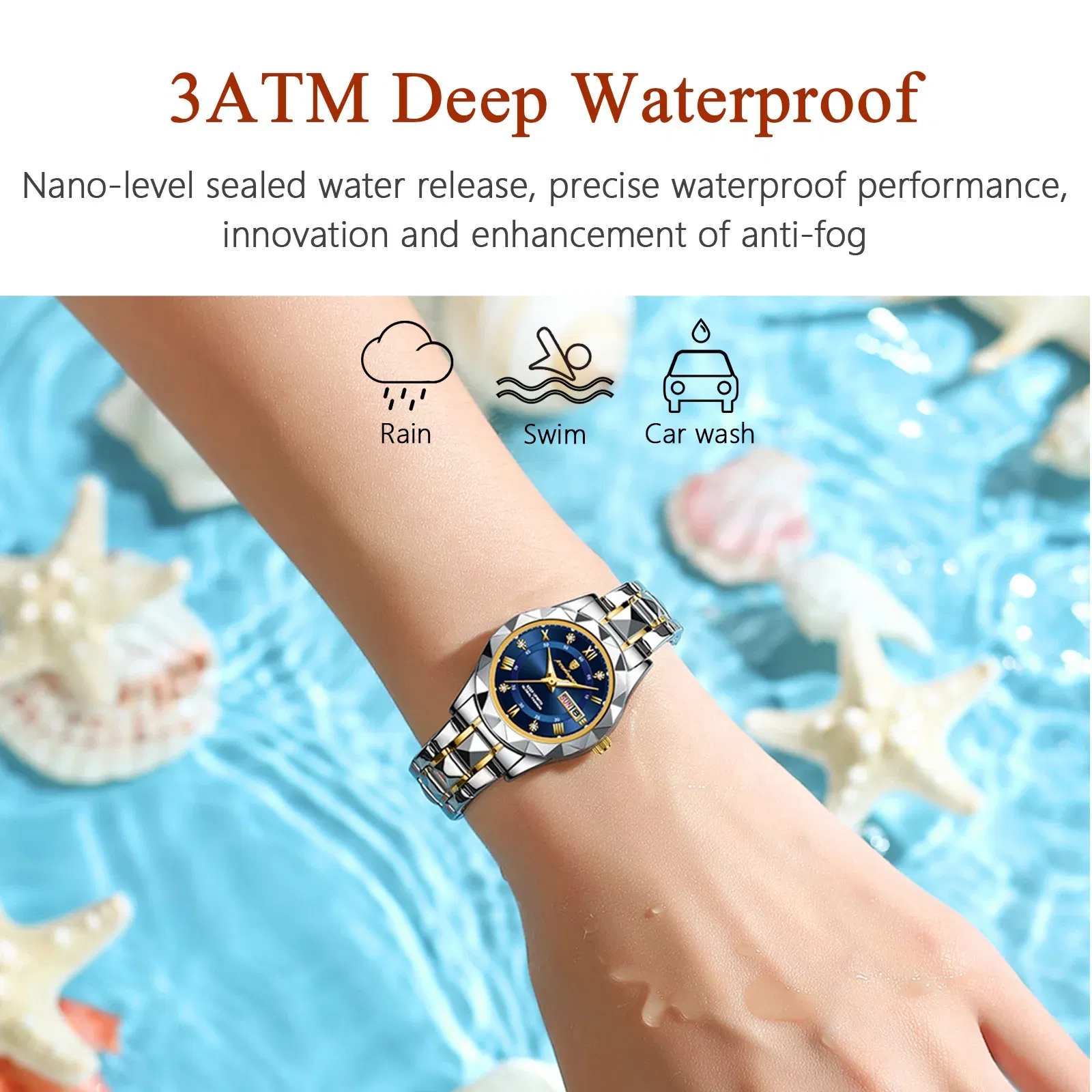 Color: Rose - POEDAGAR Luxury Ladies Dress Watch Luminous Waterproof Week Date Woman Wristwatch Stainless Steel Women Quartz Watches reloj+box
