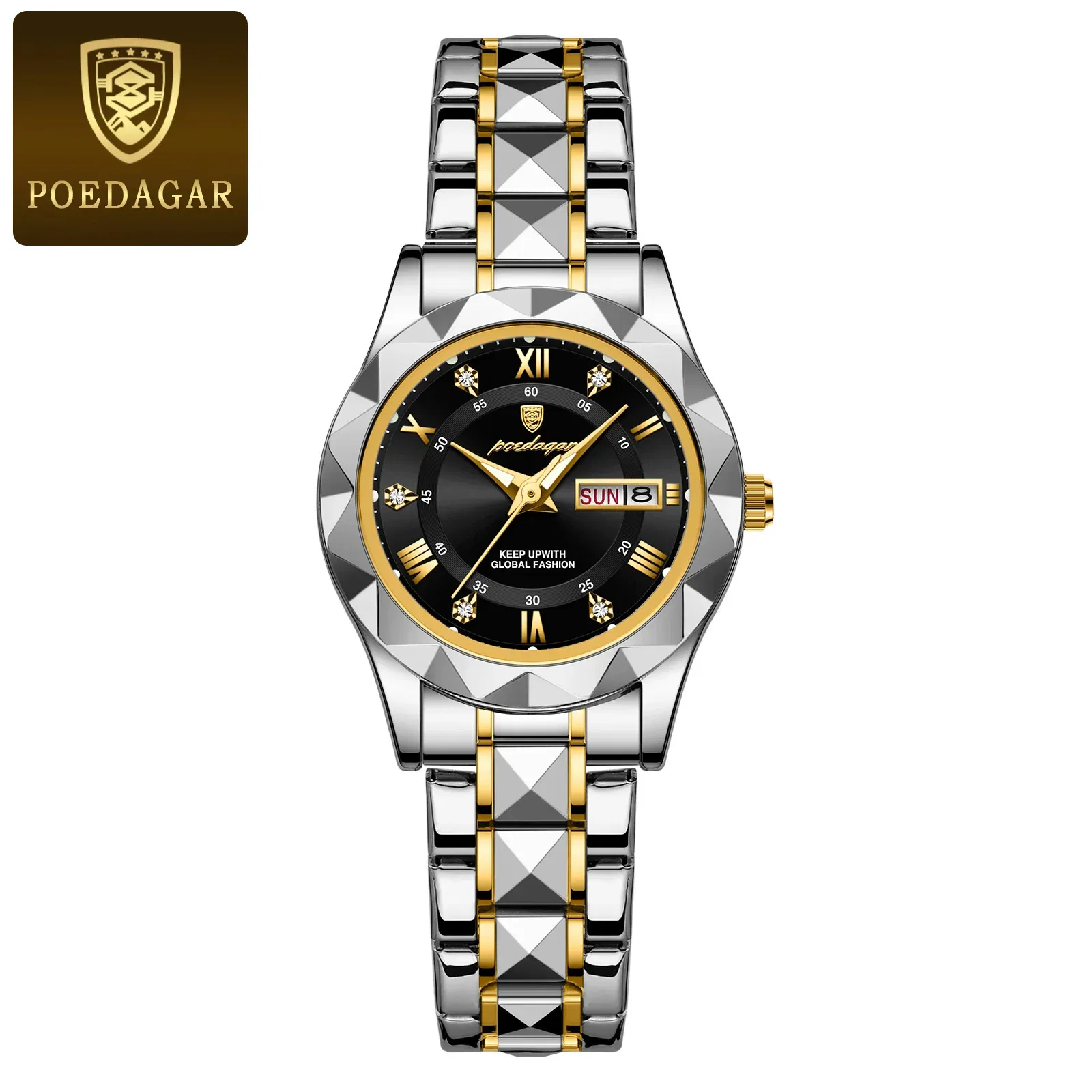 Color: Rose - POEDAGAR Luxury Ladies Dress Watch Luminous Waterproof Week Date Woman Wristwatch Stainless Steel Women Quartz Watches reloj+box