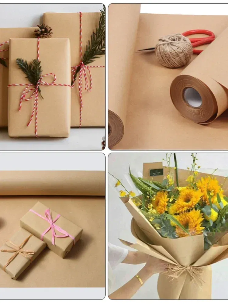 Color: Yellow - Brown kraft Paper Rolls, Gift Wrapping, Wrapping Paper, Shipping, Bulletin Boards, Crafts, DIY Making
