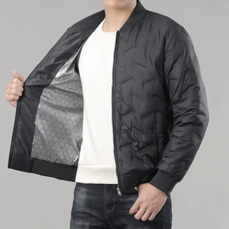 Color: Champagne, Size: 6XL - Winter Men's Down Jacket Business Casual Stand Collar Windbreaker White Duck Down Padded Lightweight Puffer Coat Big Size 8XL